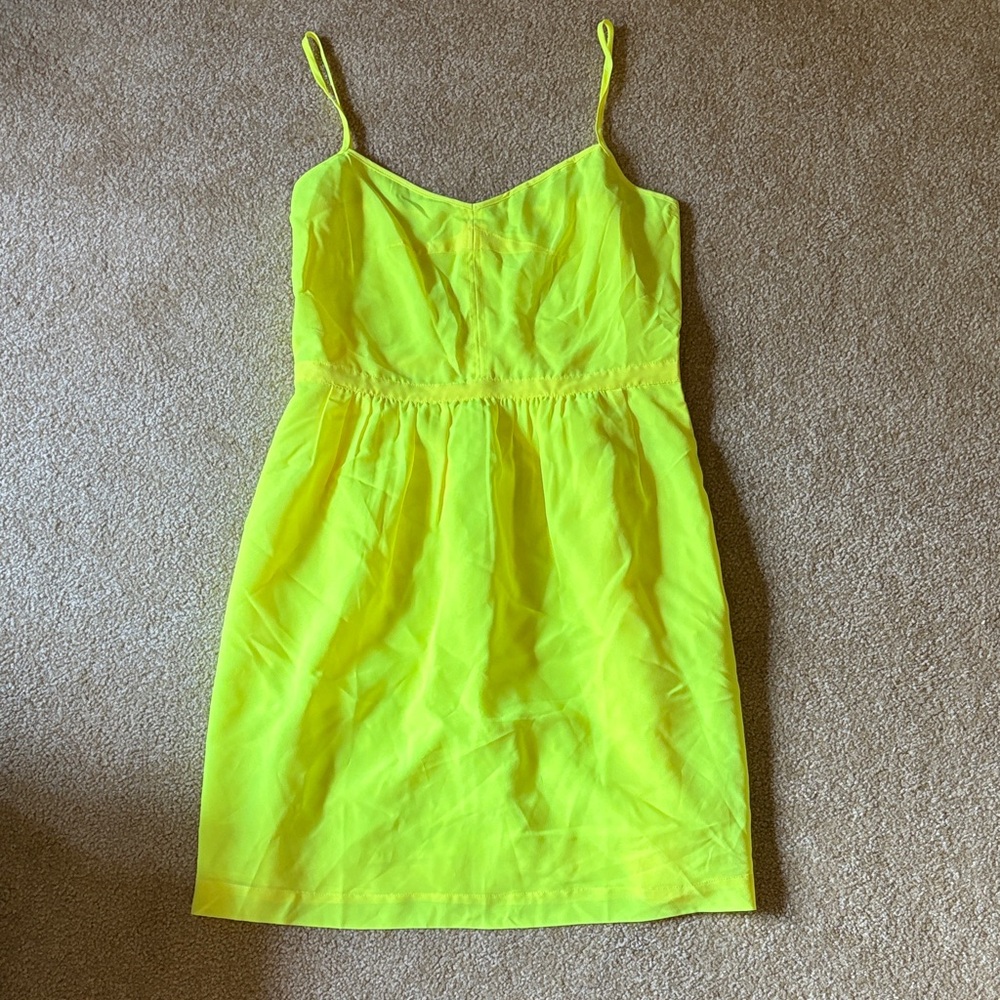 J. Crew Neon Yellow Mini Dress 8 R 8r regular spaghetti strap mini short dress